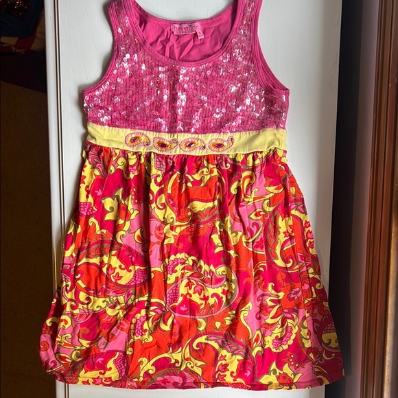 Vibrant Pink and Yellow Sequin Dress - Picture 1 of 7